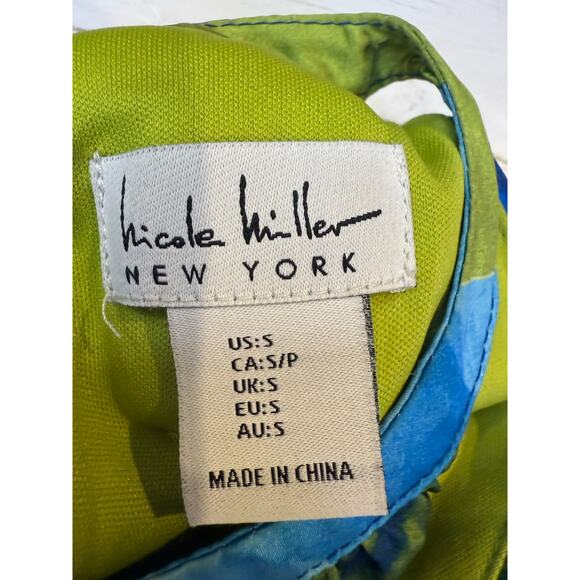 Nicole Miller small satin halter blue green watercolor maxi dress resort beachy - Picture 8 of 9